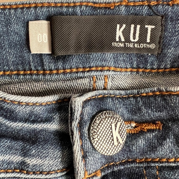 KUT from the Kloth Connie Skirt High Low Fray Hem Denim Jean Skirt Size 00 - Picture 11 of 16